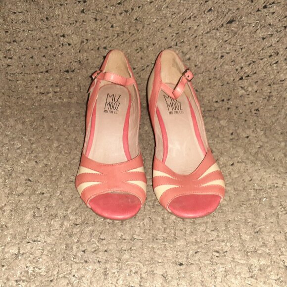 MIZ MOOZ-Weatherly-Retro/Rockabilly Salmon/Beige Leather Peep Toe-Sz 6-Excellent - Picture 3 of 8